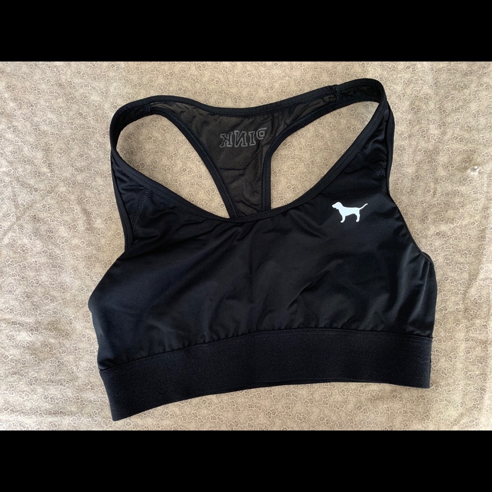 ✅Solid black PINK sports bra